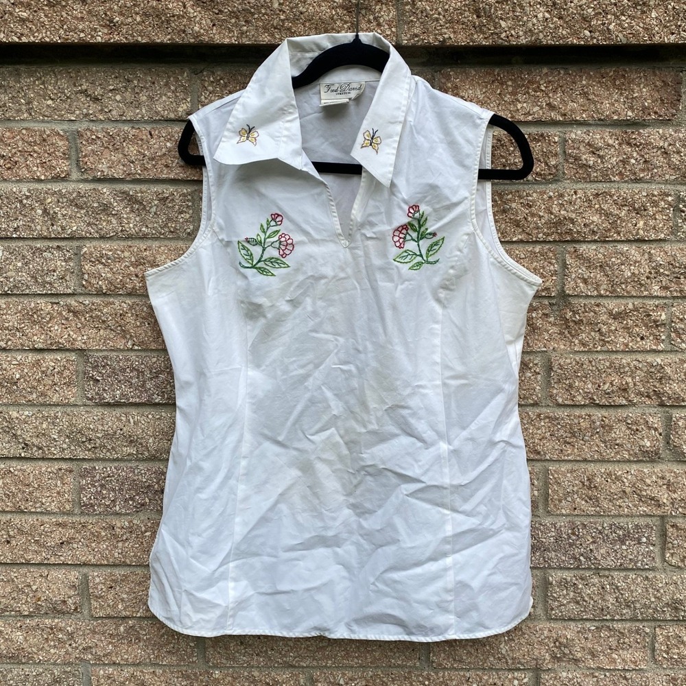 Vintage Embroidered Floral Butterfly White Blouse Large Fairy Nature Boho Picnic